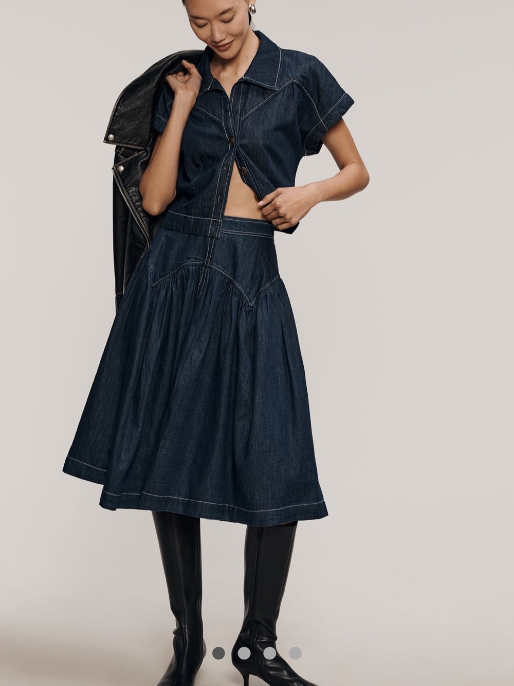 Antrophologie , Maeve, Dark Indigo Denim Midi Skirt